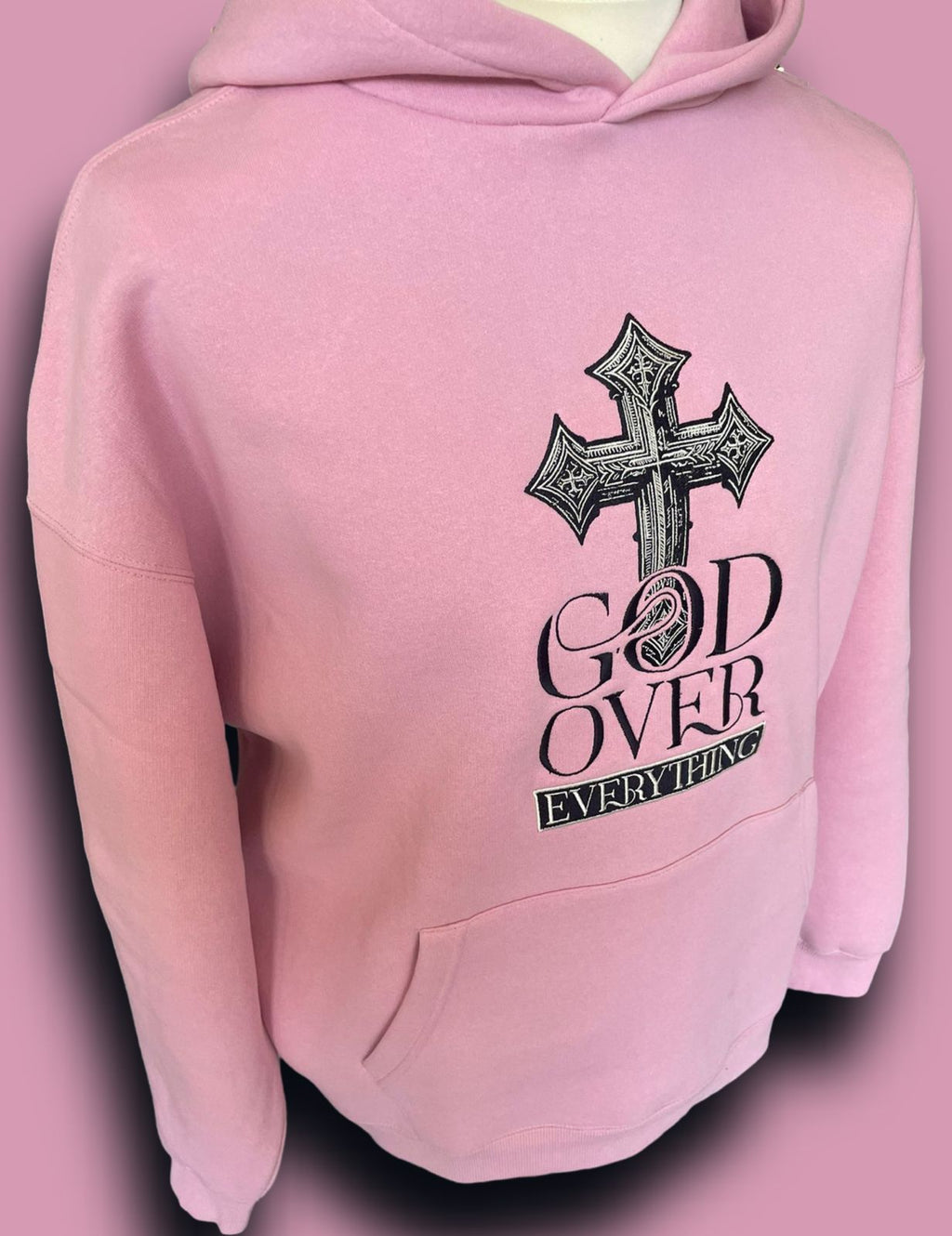 GOD OVER EVERYTHING – Faithwear pink Hoodie
