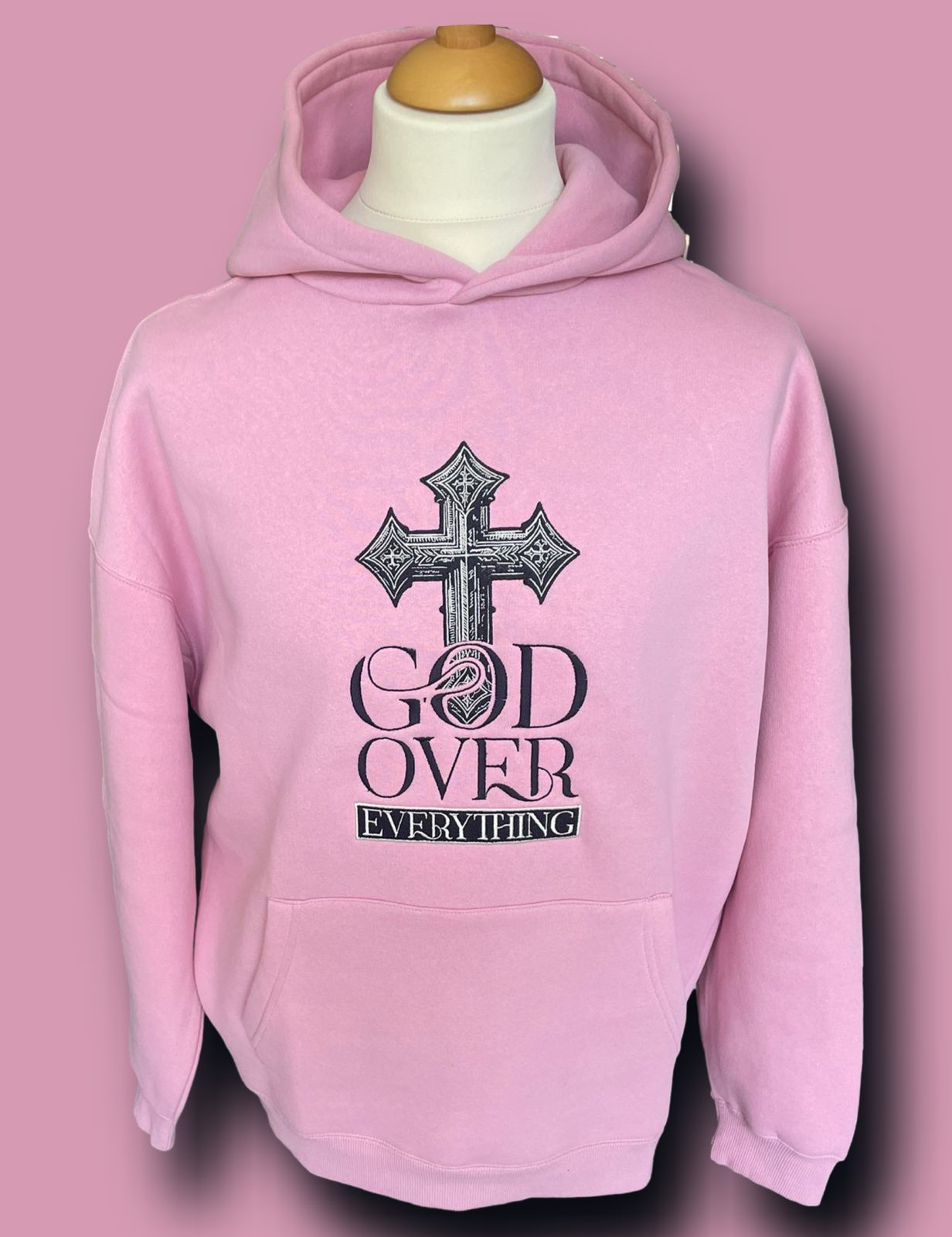 GOD OVER EVERYTHING – Faithwear pink Hoodie