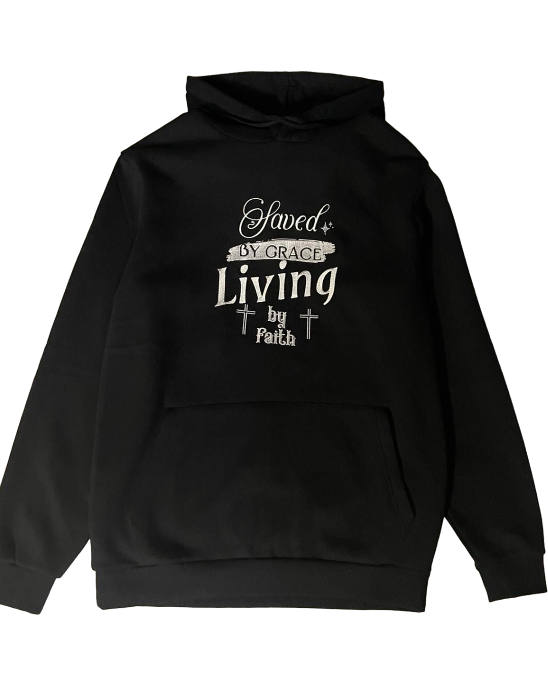 SAVED BY GRACE Hoodie – Zwart | Living by Faith Edition