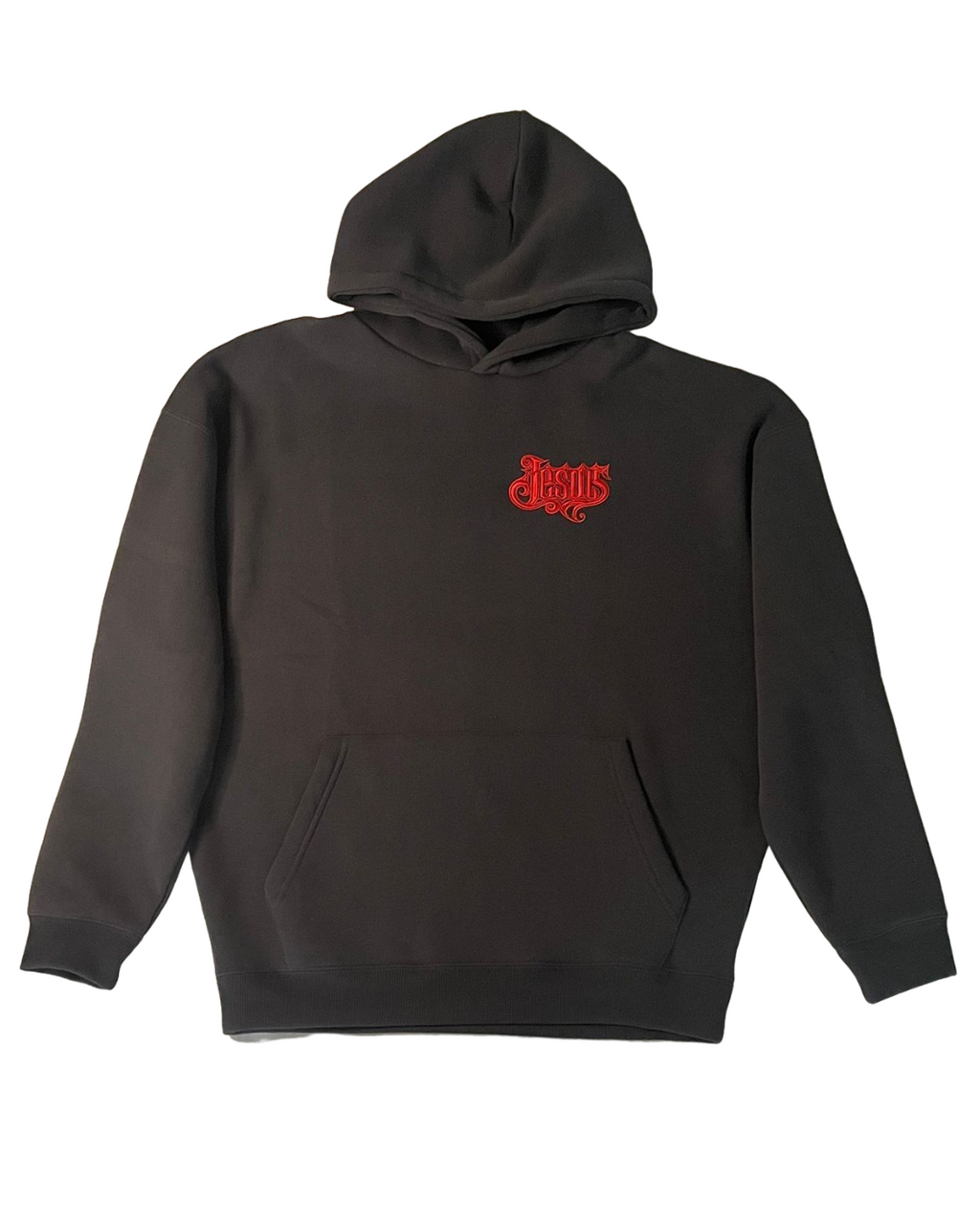 JESUS Hoodie – Dark Graphite (Red Street Embroidery)