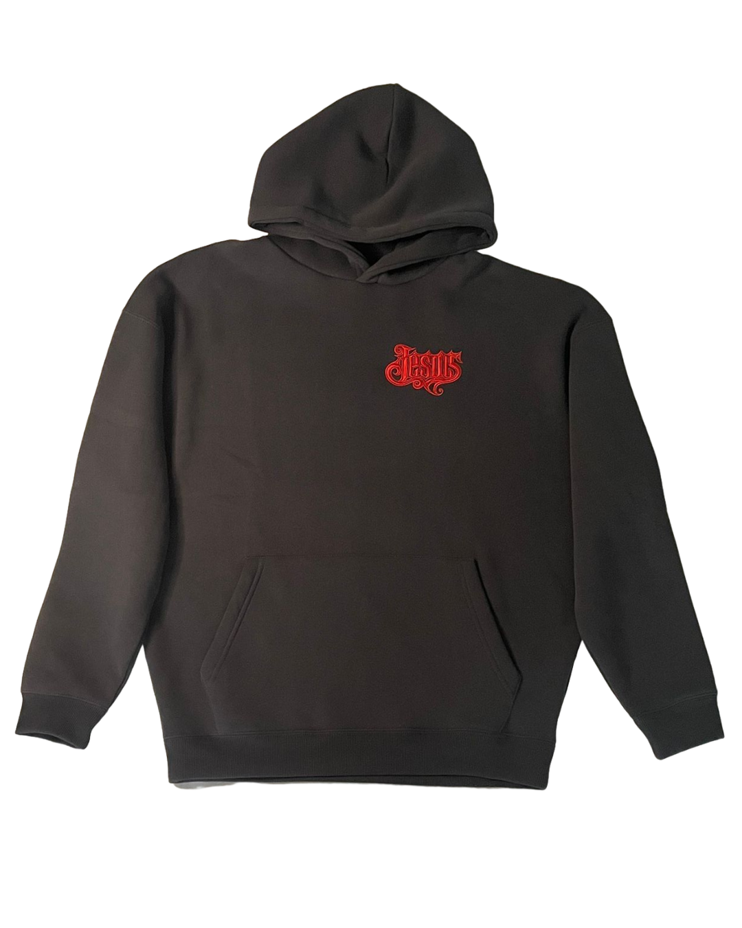 JESUS Hoodie – Dark Graphite (Red Street Embroidery)