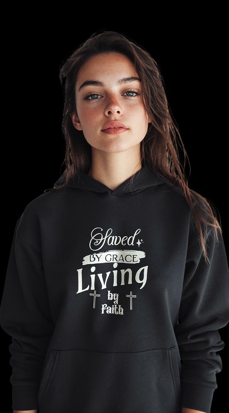 SAVED BY GRACE Hoodie – Zwart | Living by Faith Edition